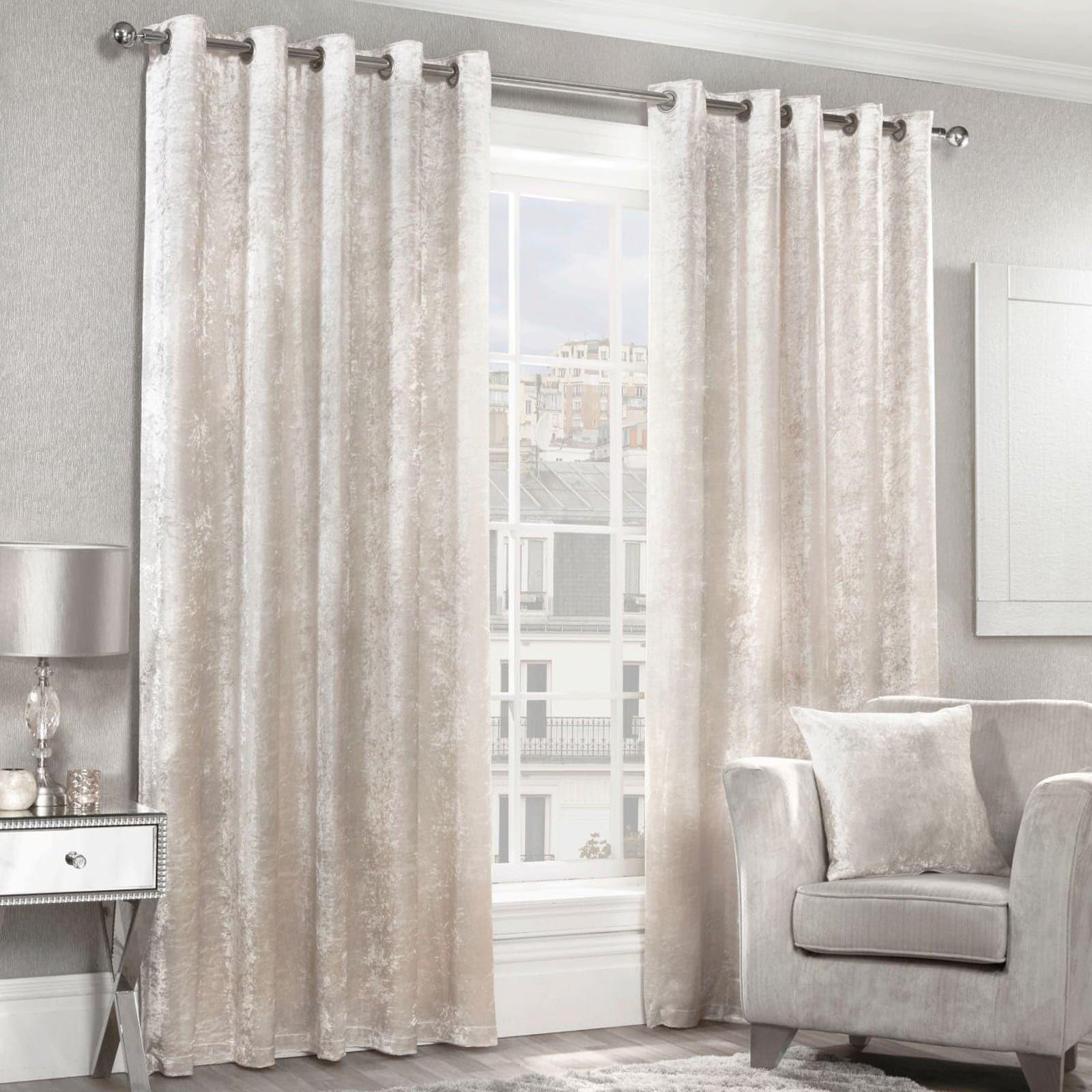 Crushed Velvet Lined Eyelet Curtains Charcoal – Ideal