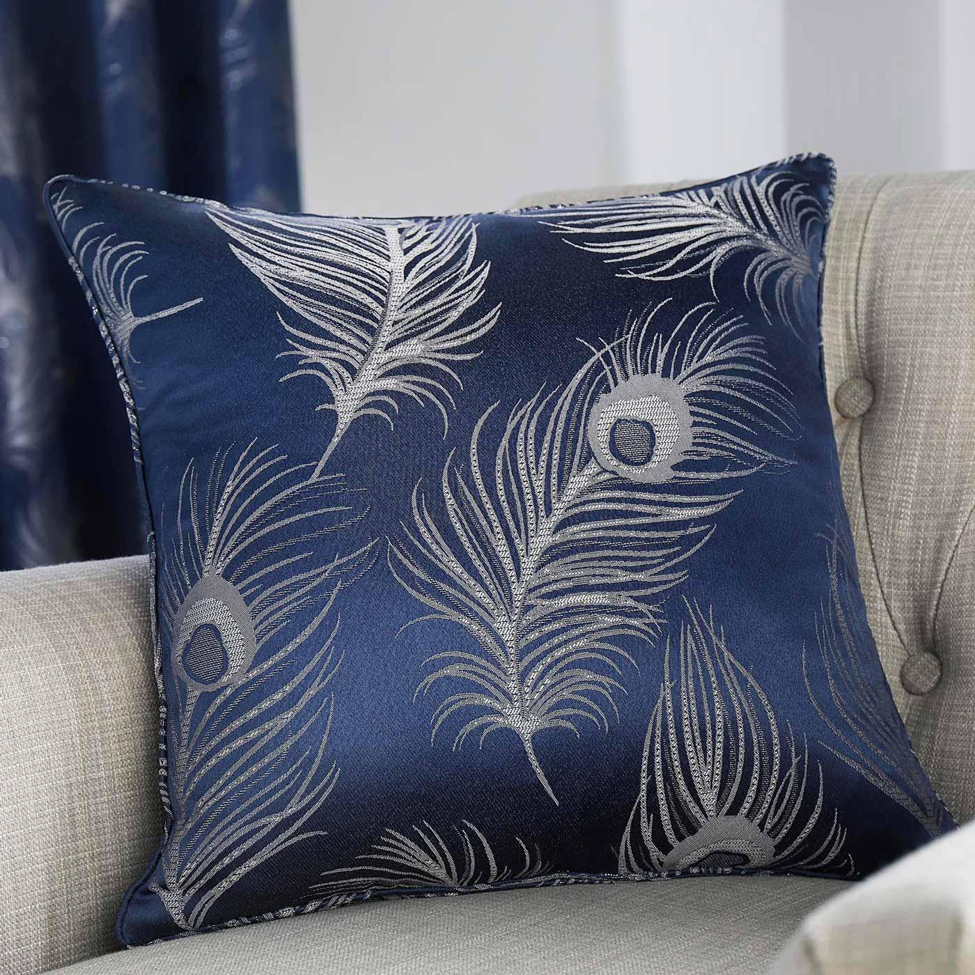 Peacock Feather Pillow Cover, Peacock Cushion Cover, Grey / Silver