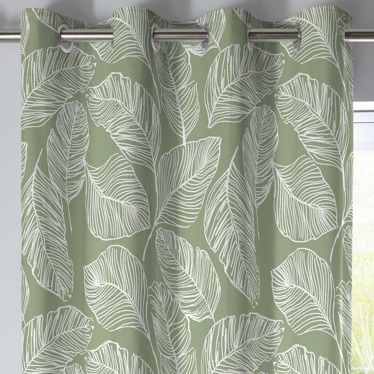 Matteo Leaf Eyelet Curtains Green