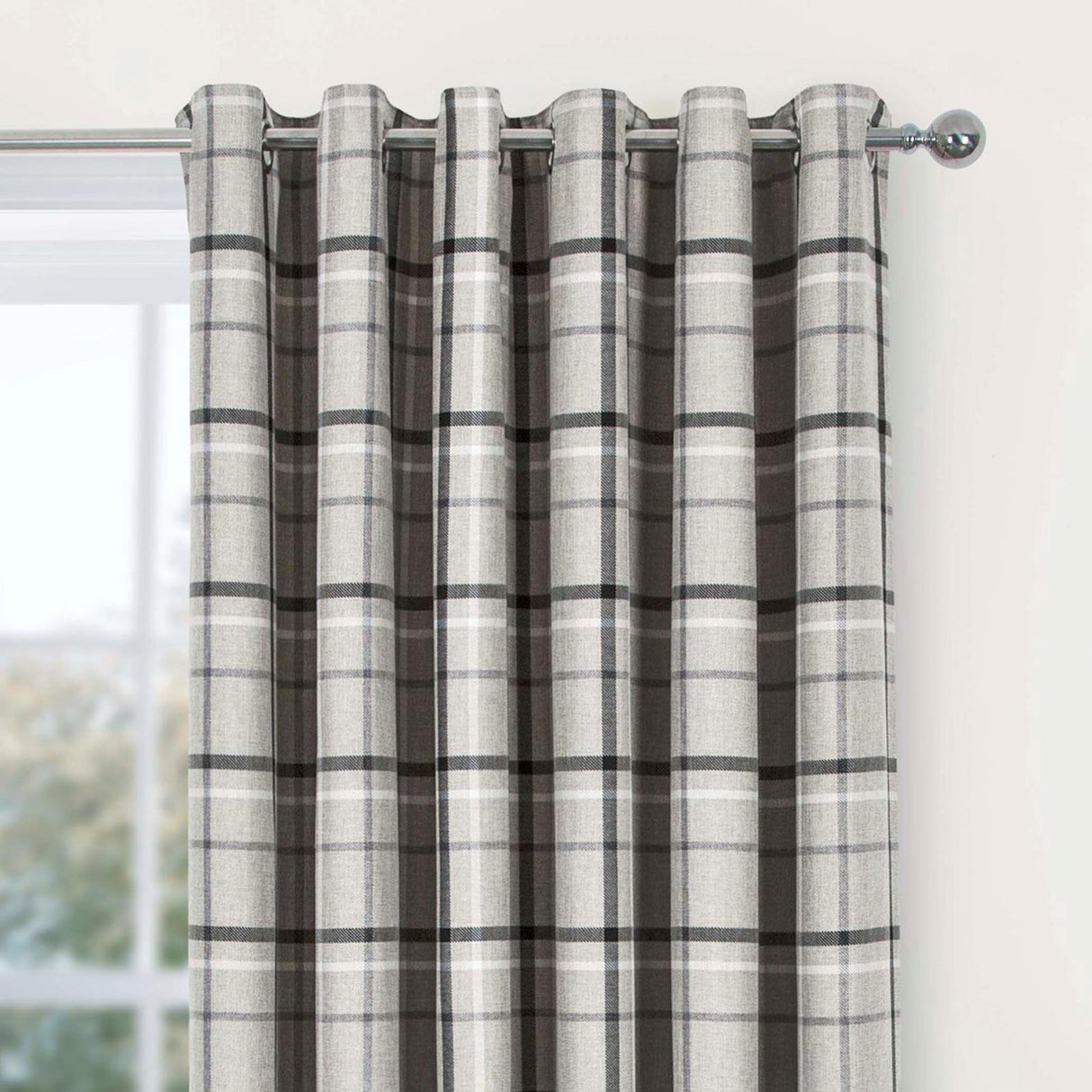 Hudson Woven Check Eyelet Curtains Grey