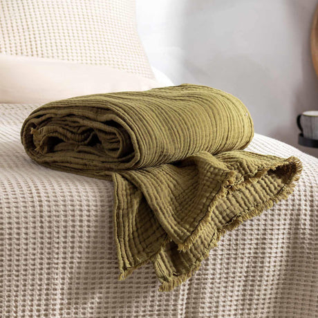 Lark Muslin Cotton Throw Khaki 130x180cm