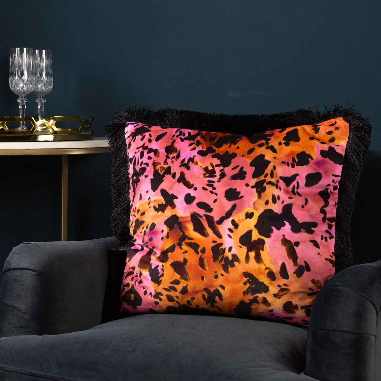 Colette Animal Print Fringed Cushion Cover