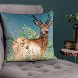 Willow Stag Cyan Velvet Cushion Cover 17" x 17"