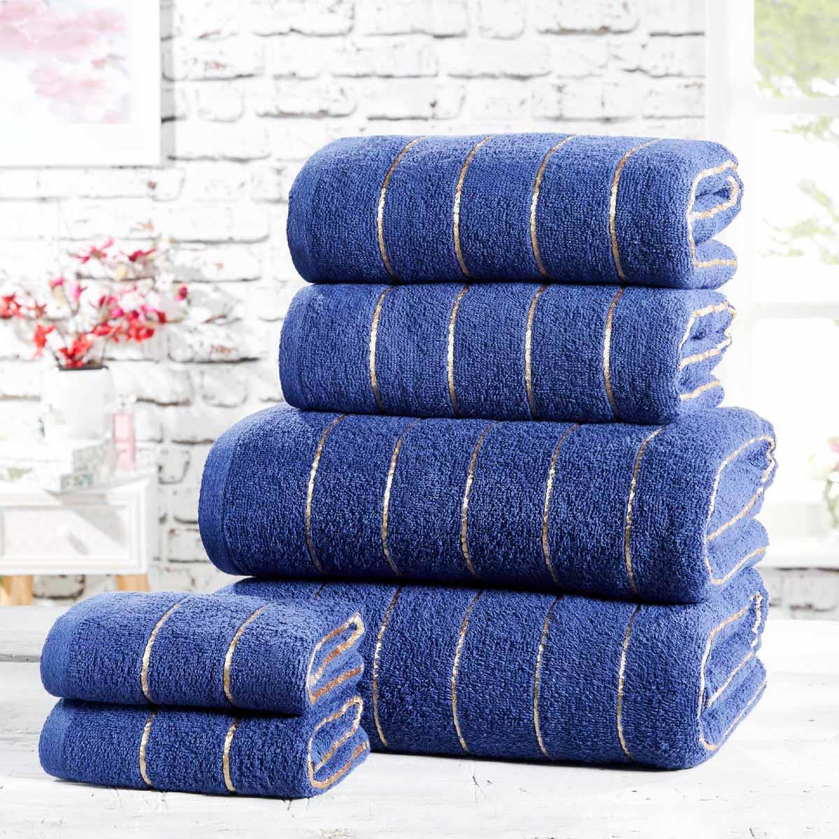 Sandringham 6 Piece Towel Bale Navy / Gold 2 Face, 2 Hand, 2 Bath