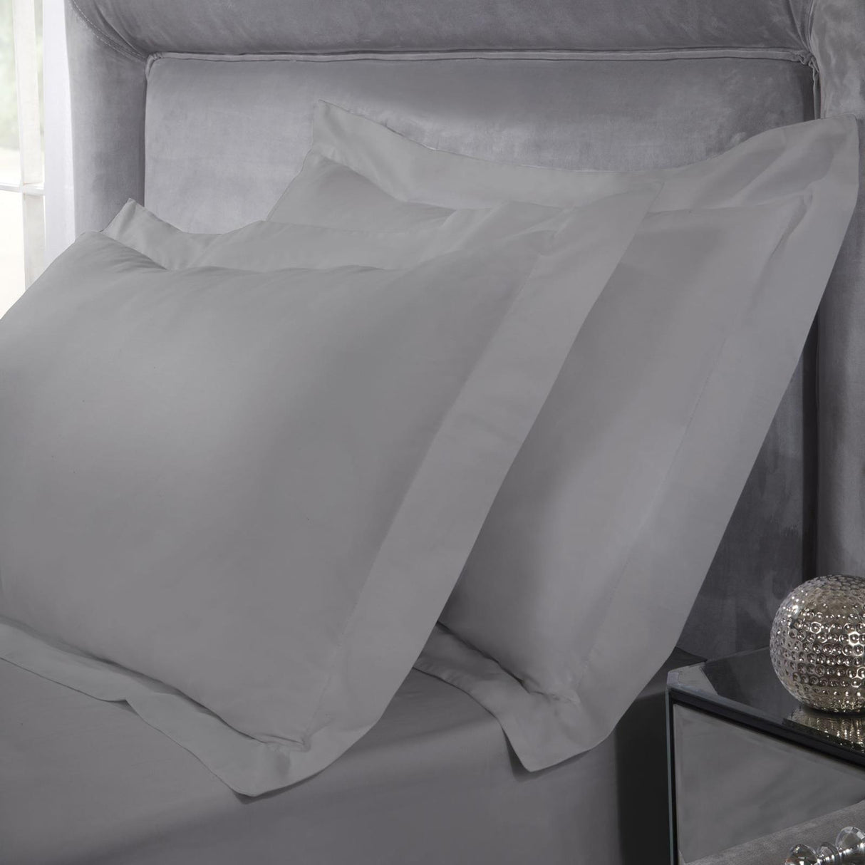 400 Thread Count Cotton Silver Oxford Pillowcase Pair