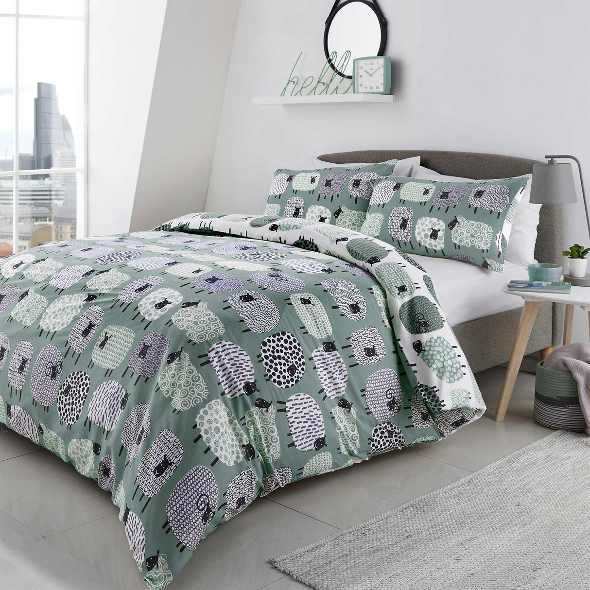 Dotty Sheep Duvet Cover Set Duck Egg