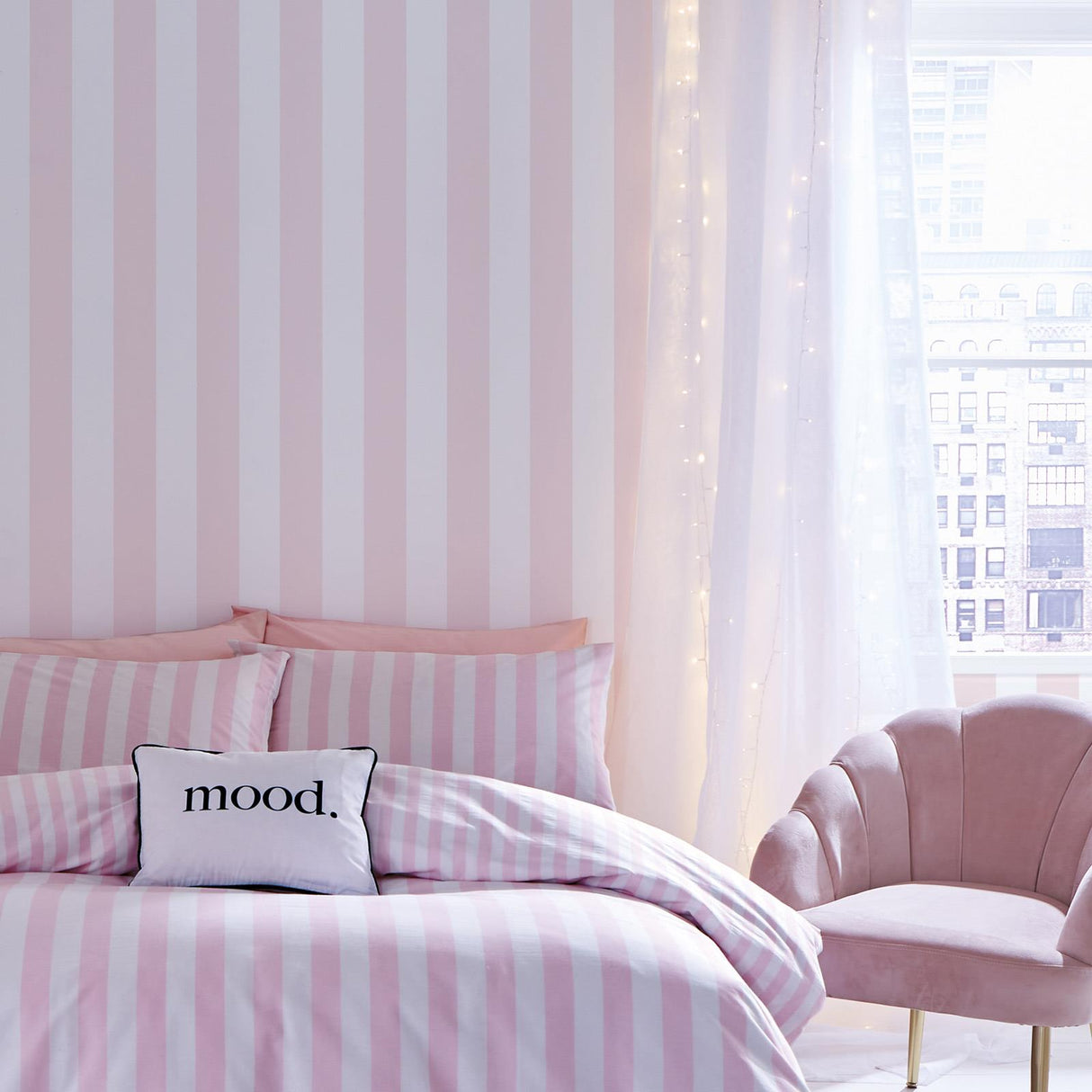 Stripe Tease Wallpaper White & Pink