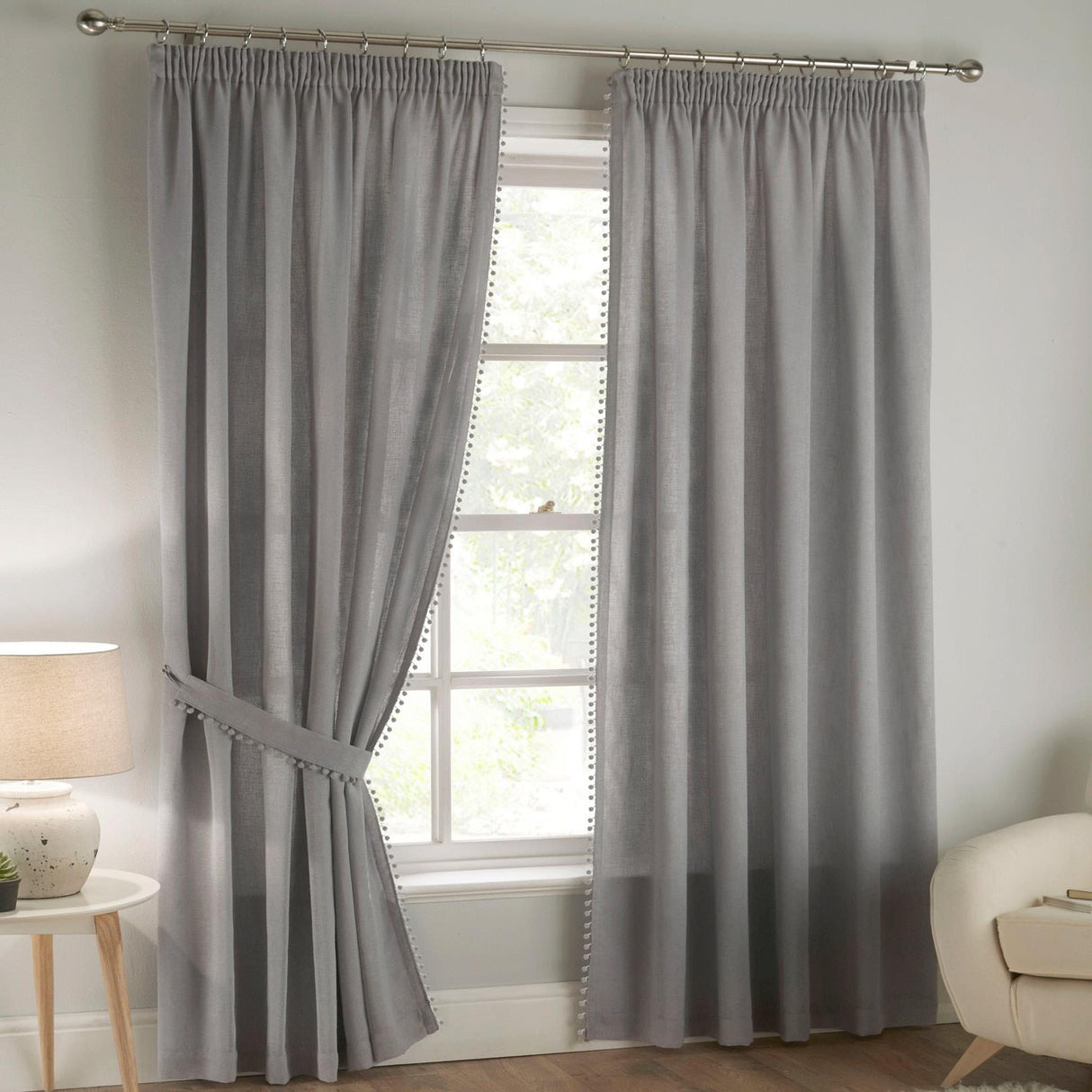 Tobago Tape Top Lined Voile Curtains Grey 90" x 90"