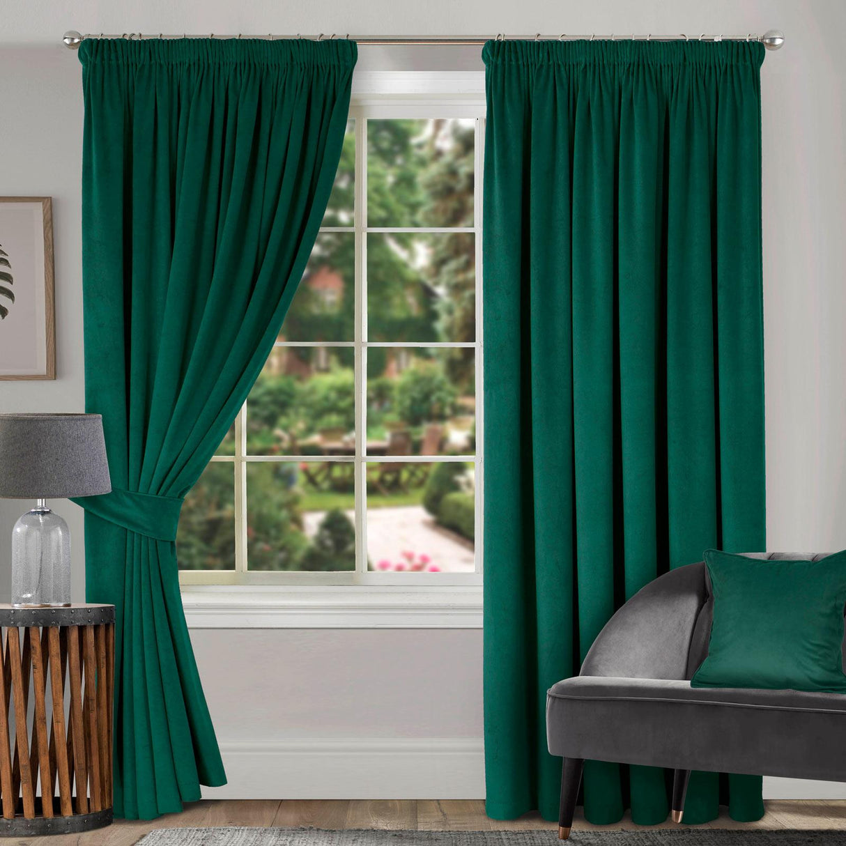 Montreal Soft Velour Tape Top Curtains Bottle Green