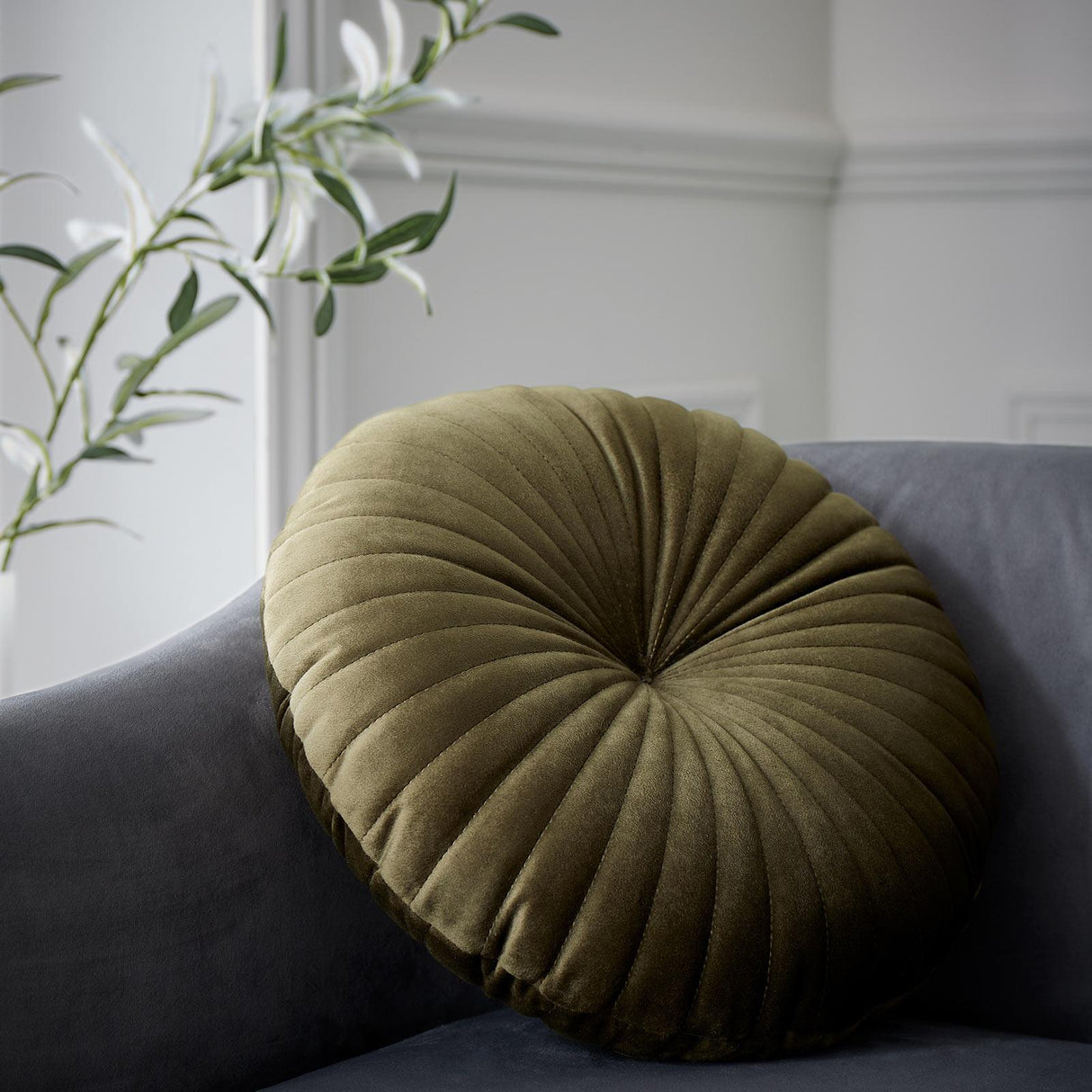 Pleated Round Cushion Olive