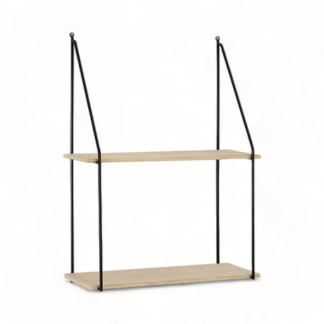 Light Wood and Black Powdered Metal Rectangular Shelves