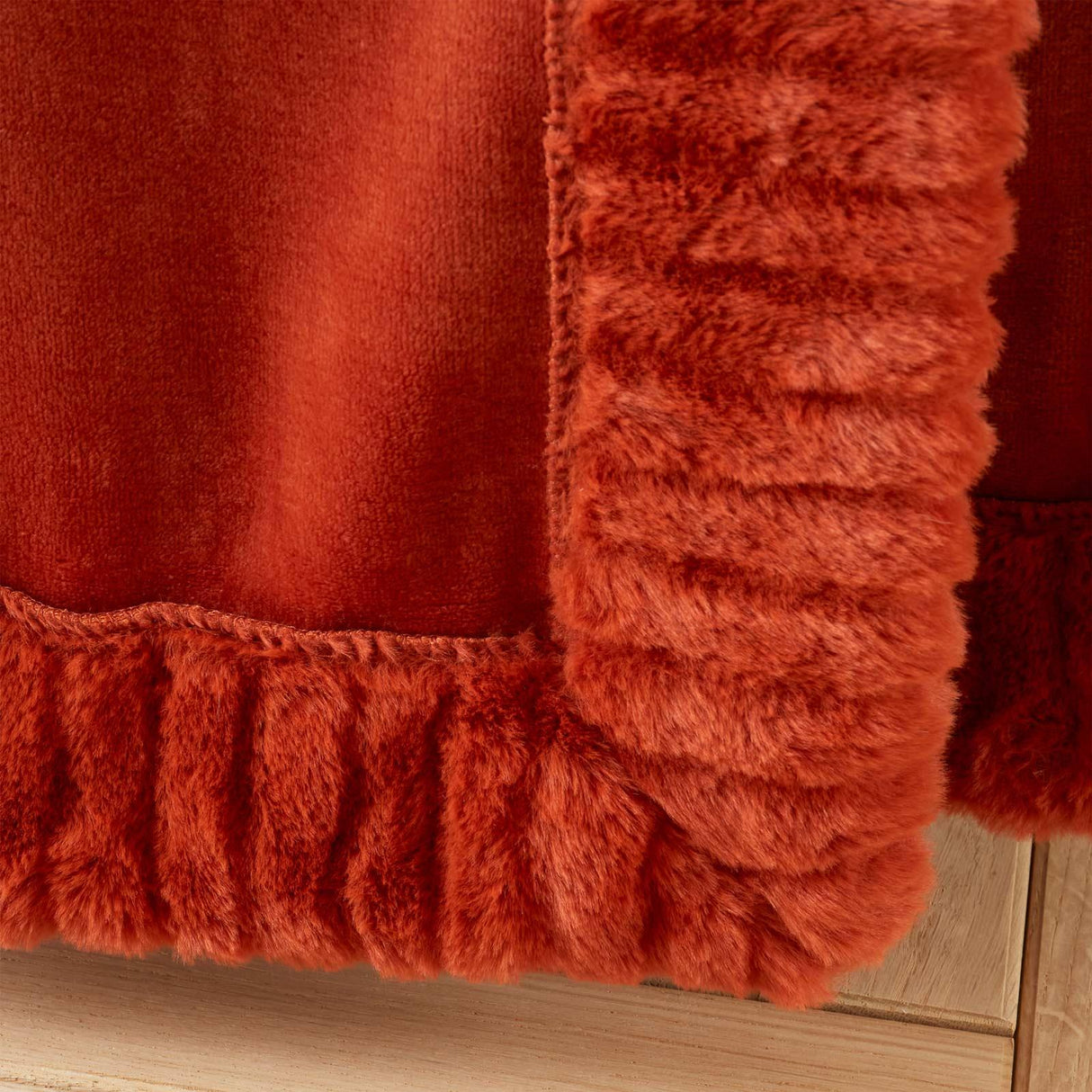 Velvet and Faux Fur Throw Burnt Orange