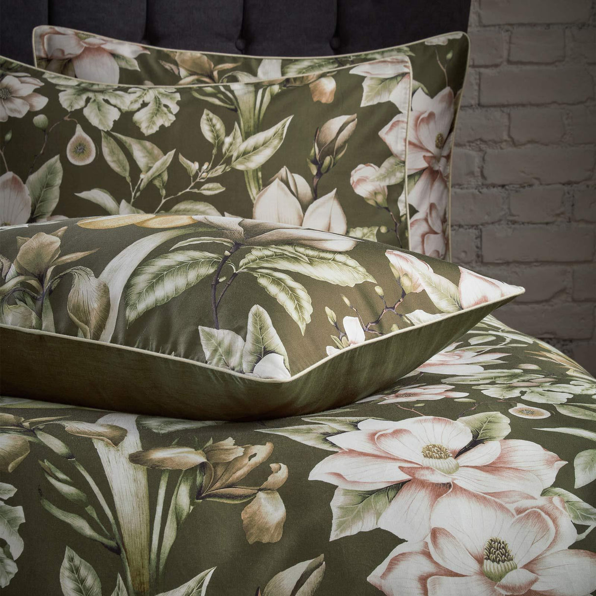 Lavish Floral Moss Cotton Sateen Pillowcase Pair