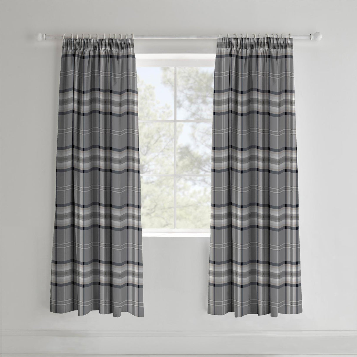 Kelso Check Tape Top Curtains Charcoal