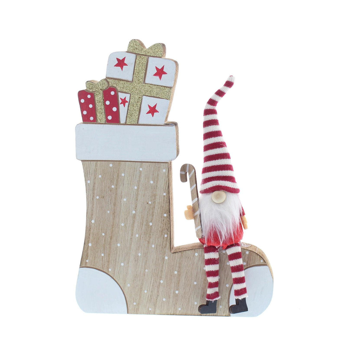 Candy Cane Gonk Wooden Stocking