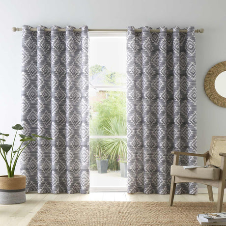 Aztec Geo Eyelet Curtains Charcoal