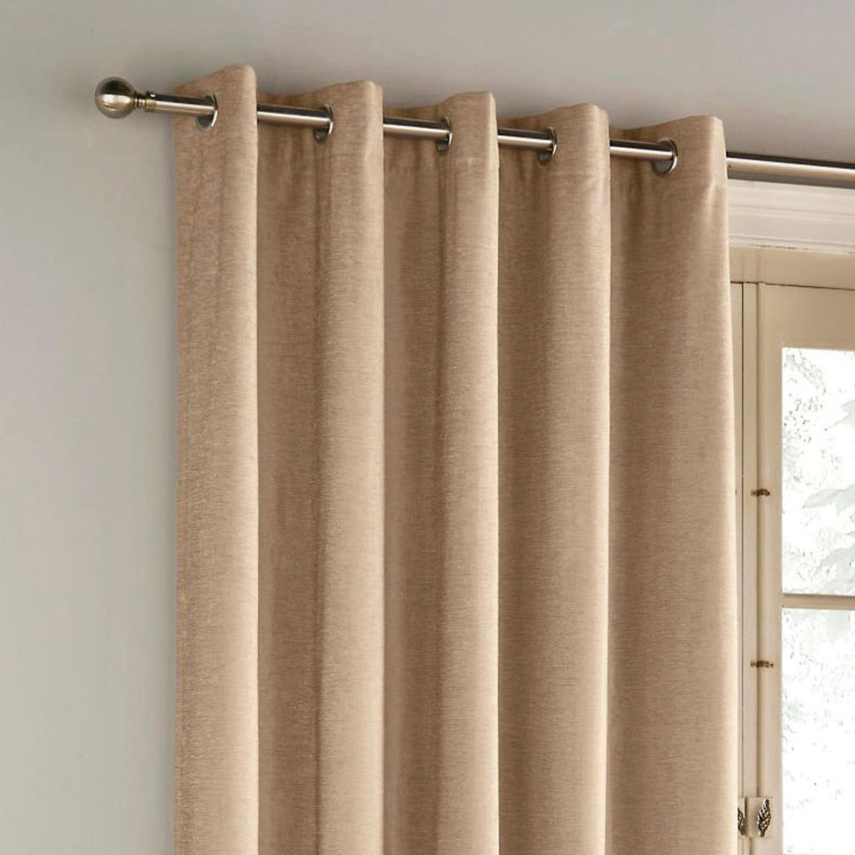 Savoy Chenille Blackout Eyelet Door Curtain Sand