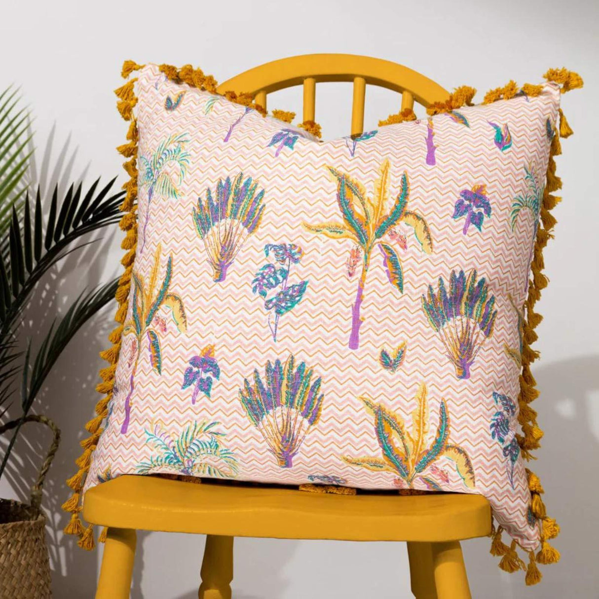 Chamae Floral Tasselled Cushion Cover 20" x 20" (50cm x 50cm)