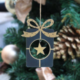 Wooden Blue Present & Star Hanging Decoration