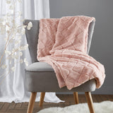 Cosy Diamond Faux Fur Throw Blush