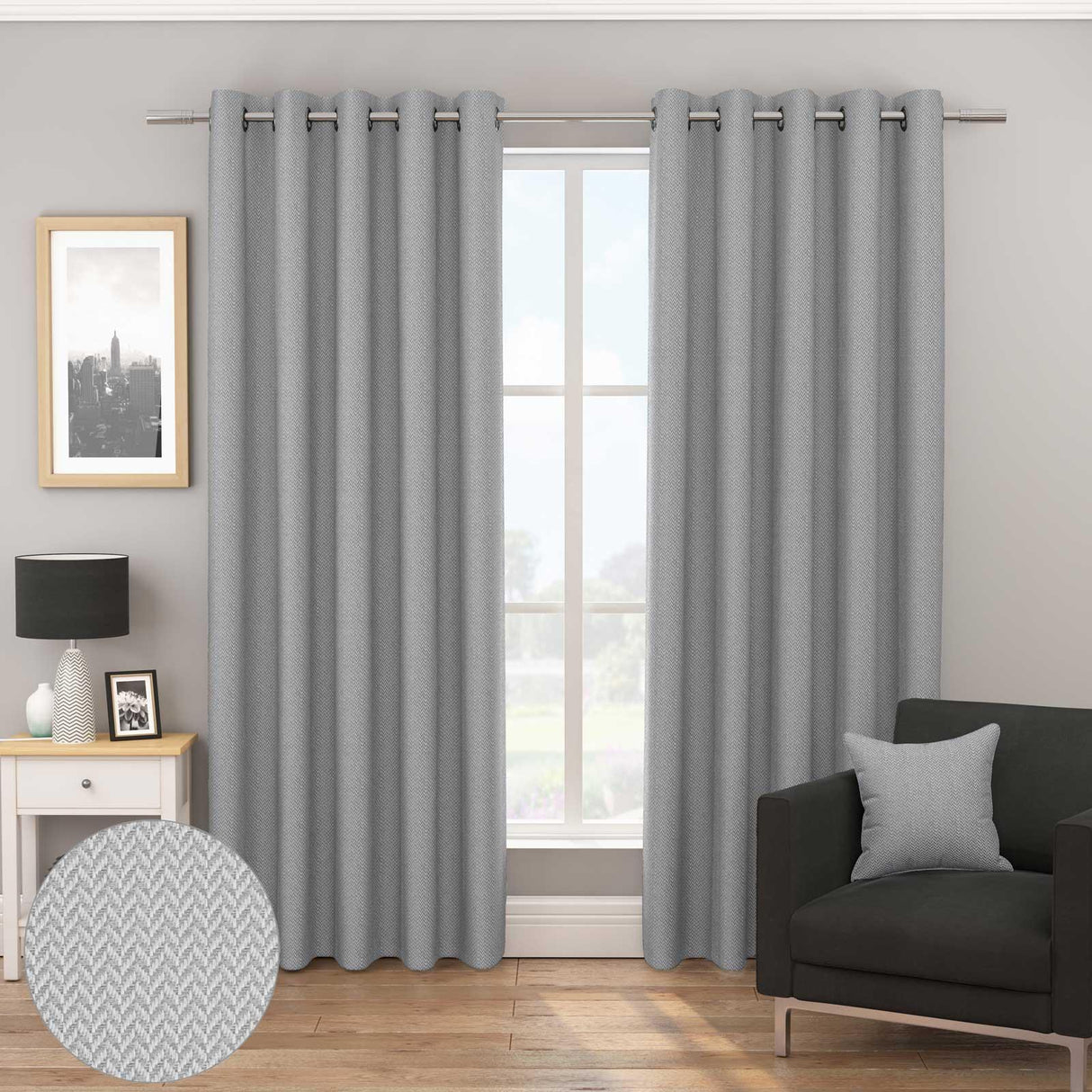 Bondi Thermal Eyelet Curtains Grey 90" x 72"