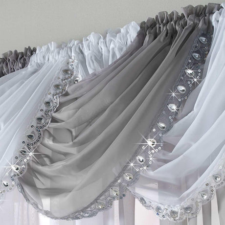 Jewelled Voile Swags Crystal Bling Gem Trim Sparkle Valance Pelmet Curtains