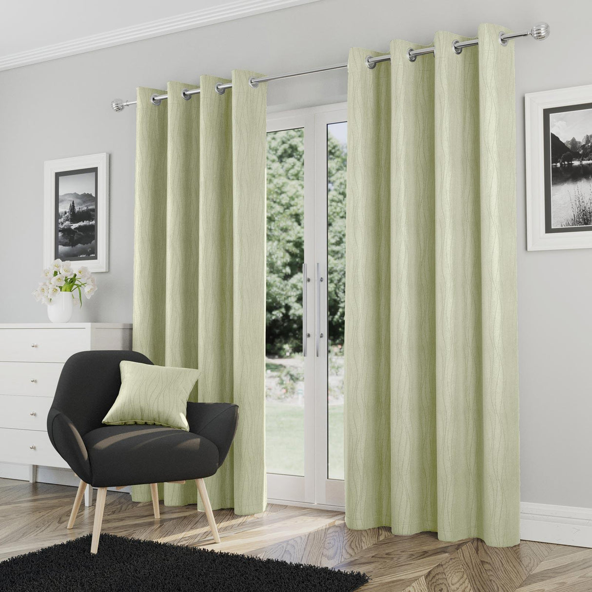 Goodwood Thermal Eyelet Curtains Green 46" x 54"