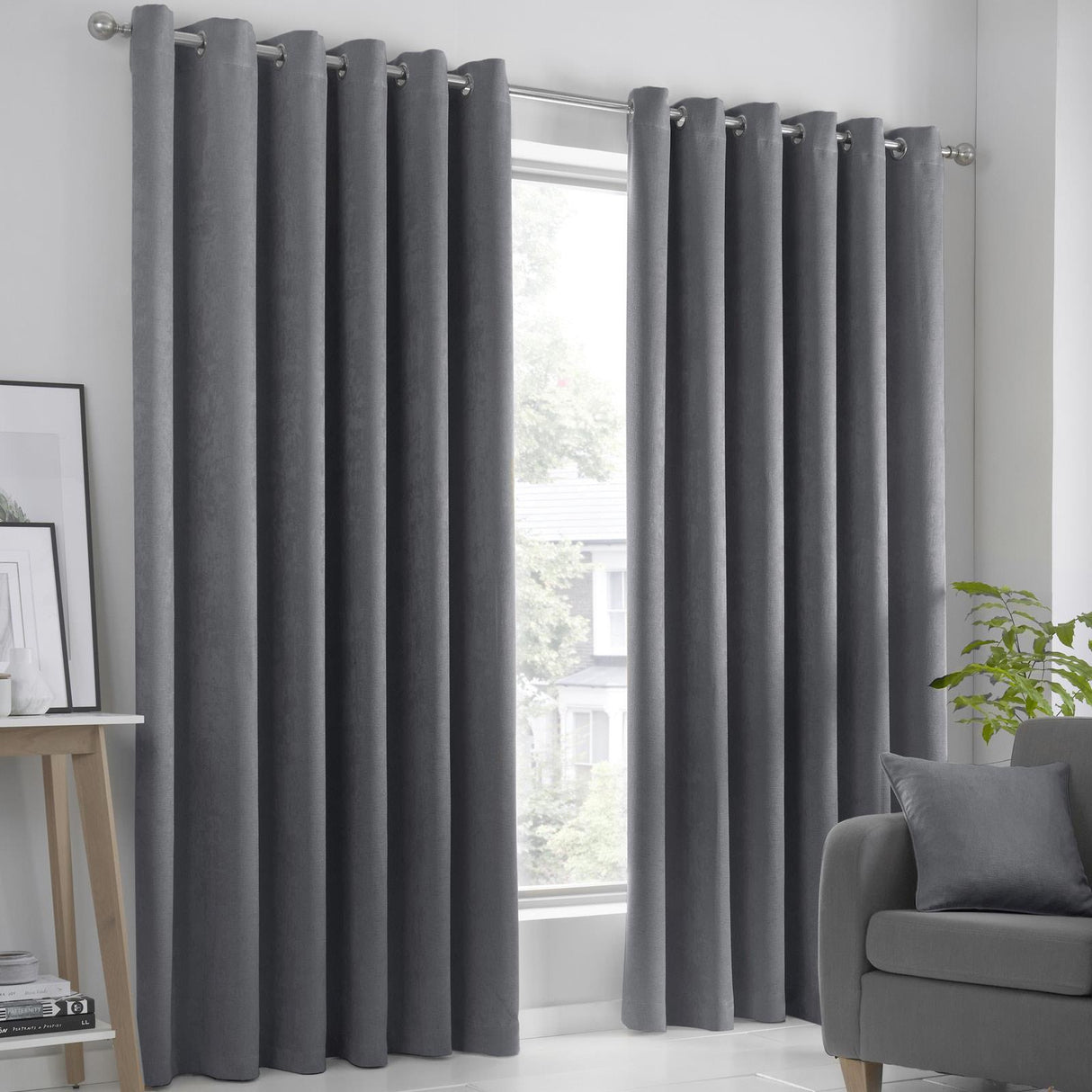 Strata Woven Dim Out Eyelet Curtains Charcoal