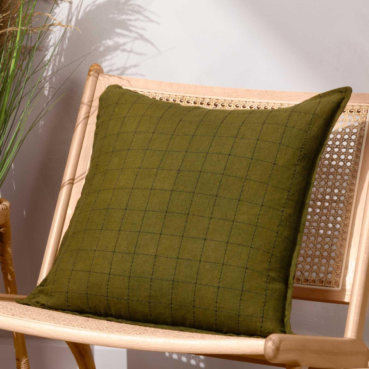 Linen Grid Check Cushion Cover