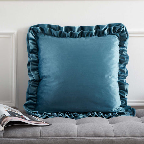 Catherine Lansfield So Soft Velvet Double Frill Teal Cushion Cover 43cm x 43cm (17"x17")