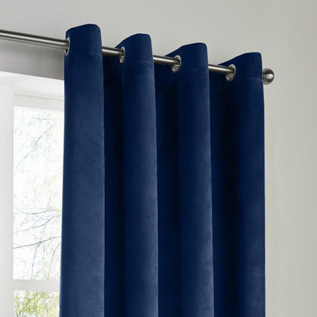 Velvet Blackout Eyelet Curtains Navy