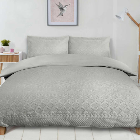 Aran Embroidered Duvet Cover Set Silver