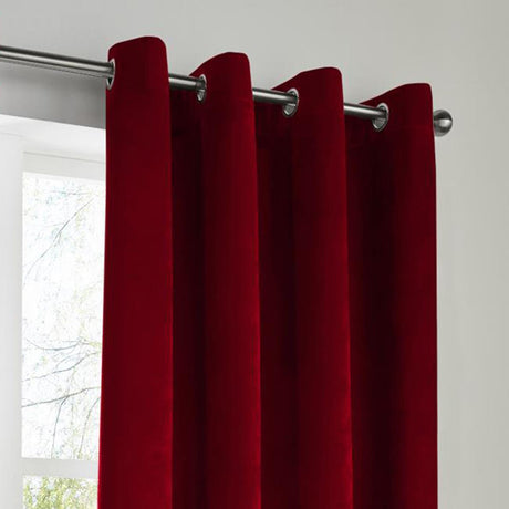 Velvet Blackout Eyelet Curtains Red