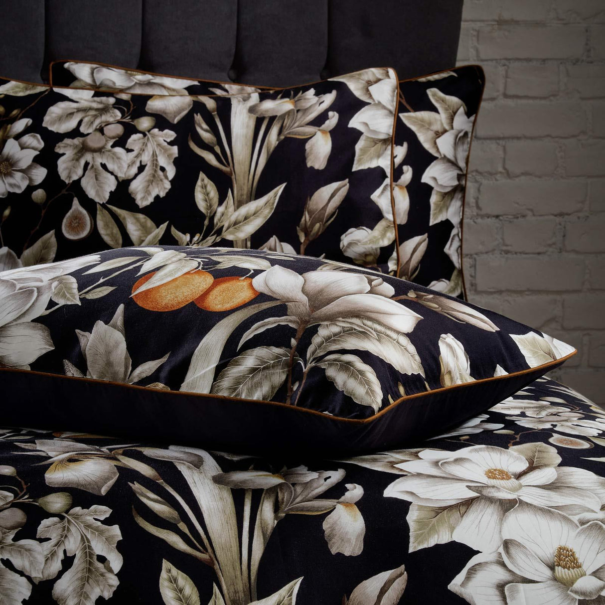 Lavish Floral Noir Cotton Sateen Pillowcase Pair