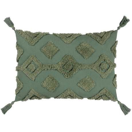 furn. Dharma Tufted Tasselled Cushion Cover Eucalyptus 35cm x 50cm (14"x20")