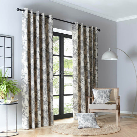 Saranda Jungle Eyelet Curtains Charcoal