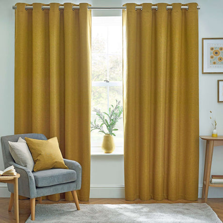 Dawn 100% Blackout Thermal Eyelet Curtains Mustard