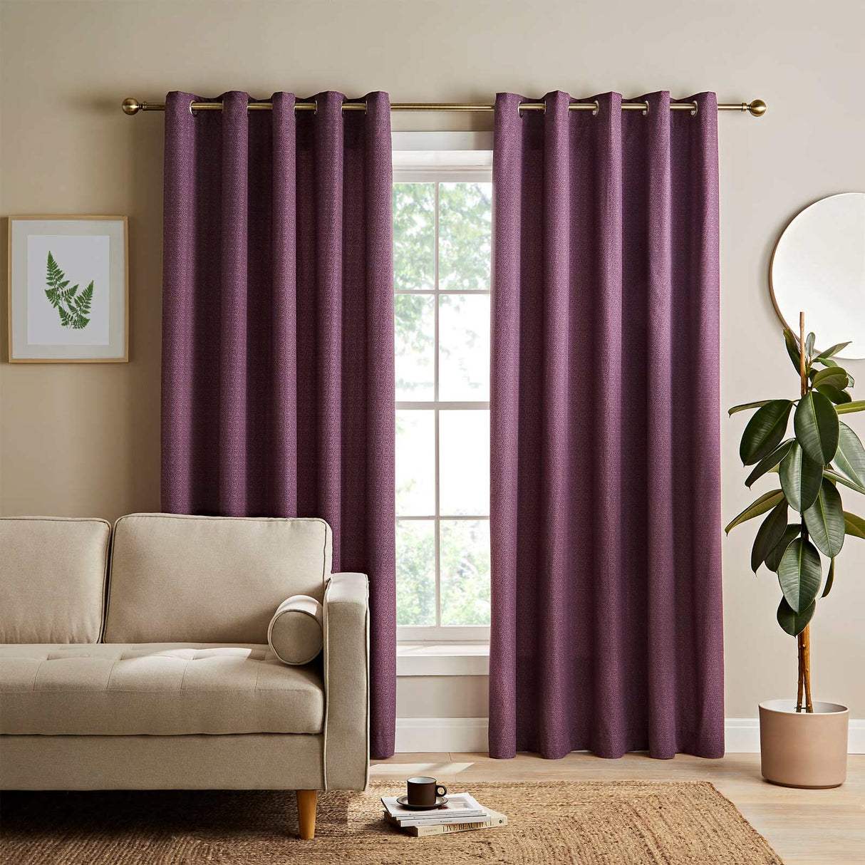 Textured Thermal Eyelet Curtains Plum