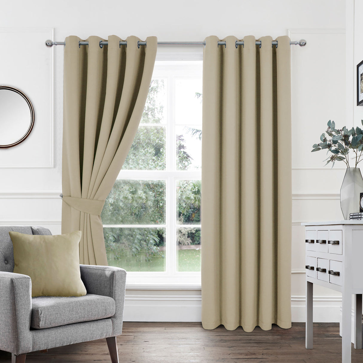 Woven Blackout Eyelet Curtains Latte