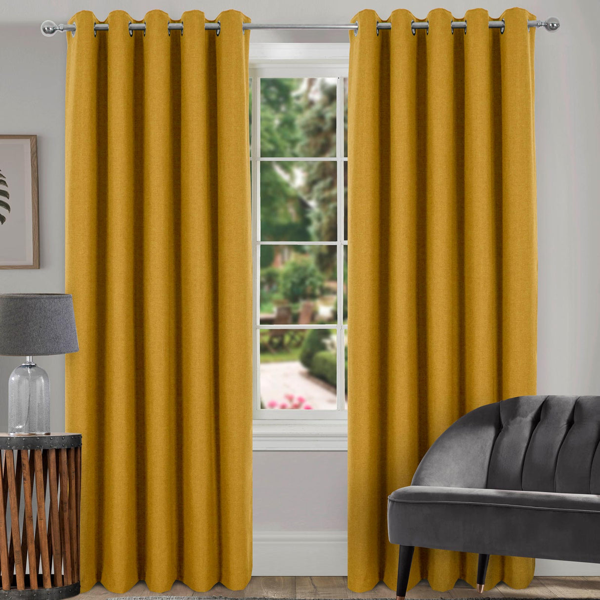 Spencer Blackout Eyelet Curtains Ochre