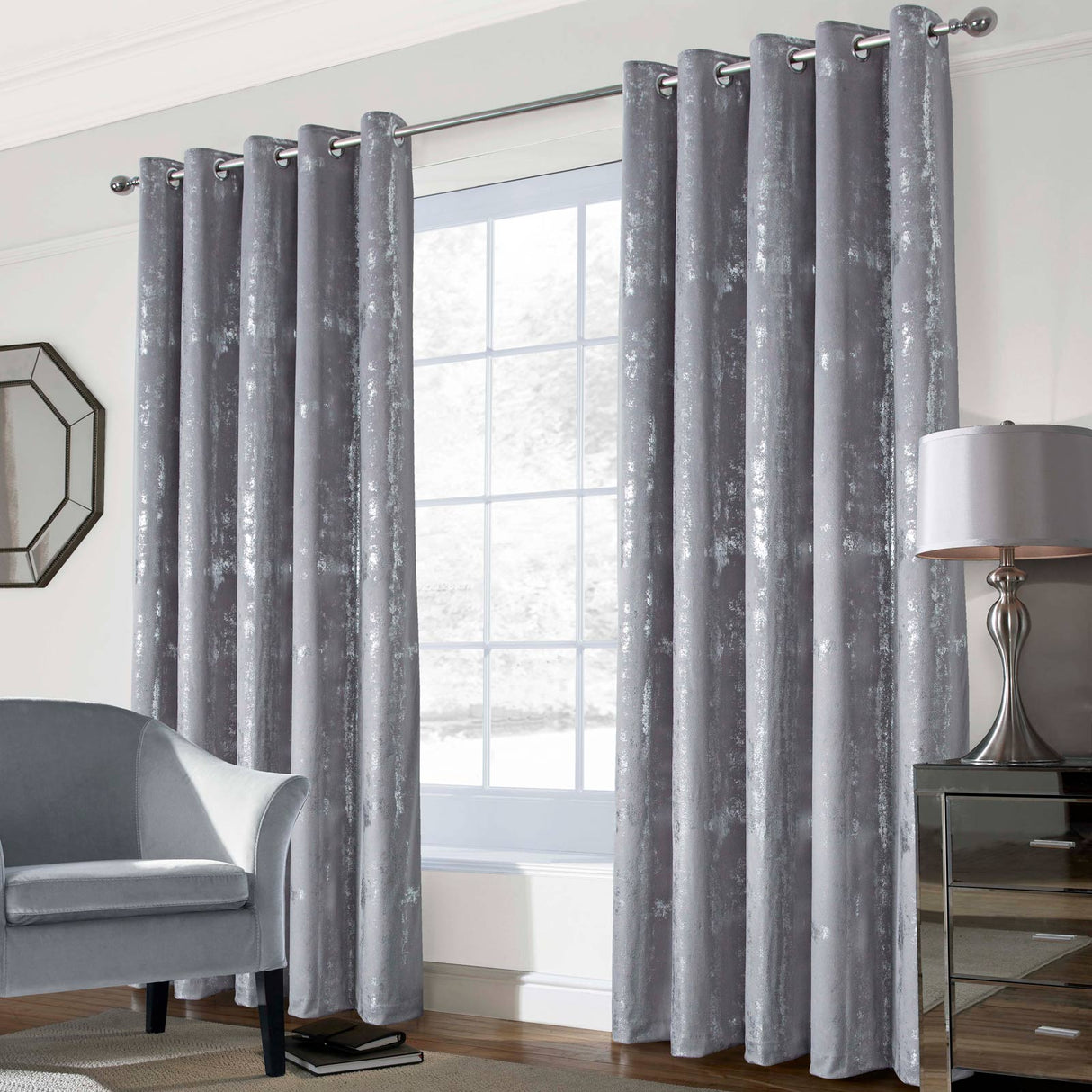 Margo Velour Thermal Eyelet Curtains Grey