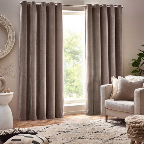 Heavy Chenille Room Darkening Eyelet Curtains Greige