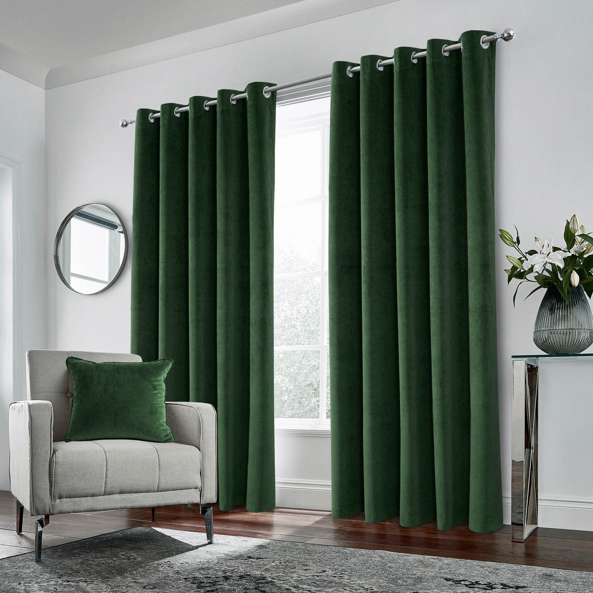 Hampton Velvet Blackout Eyelet Curtains Green