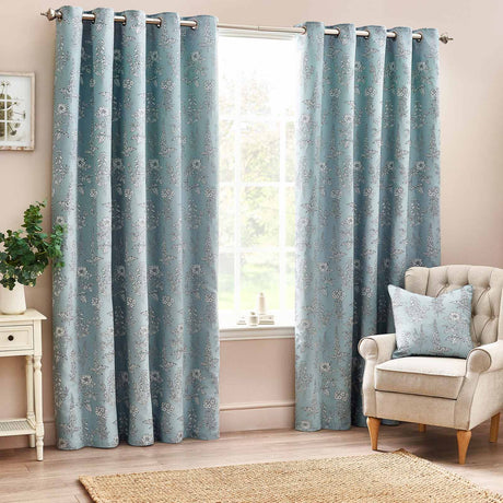 Sophia Room Darkening Eyelet Curtains Blue