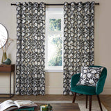 Luna Floral Eyelet Curtains Black