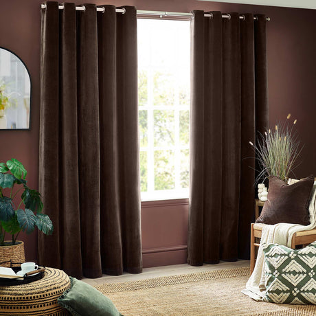 Heavy Chenille Room Darkening Eyelet Curtains Brown