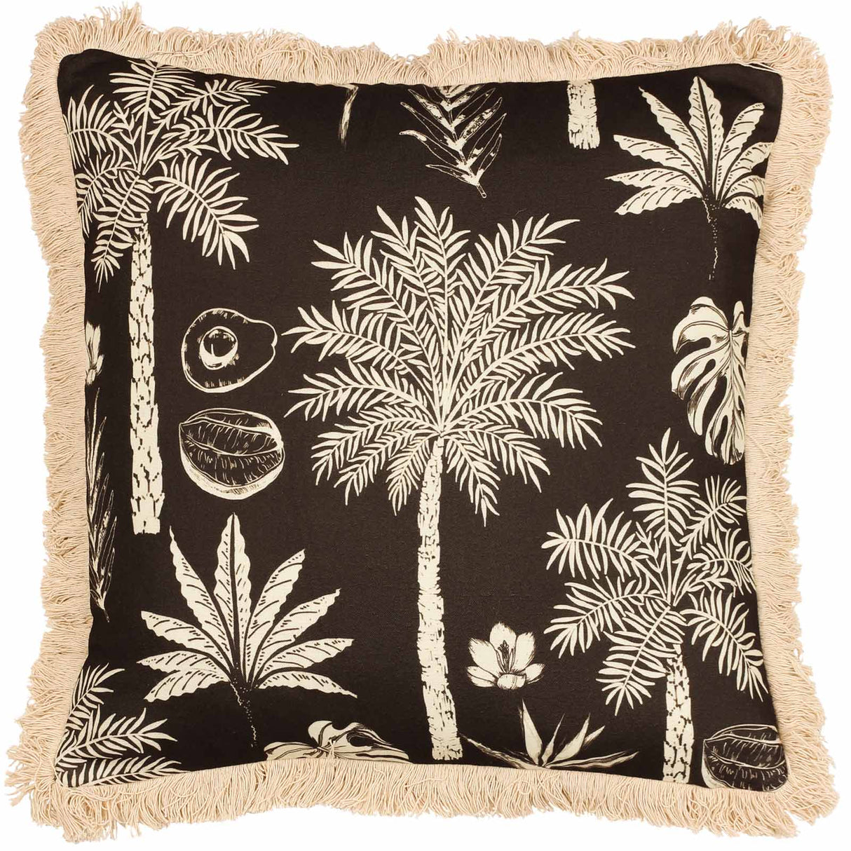 Colonial Palm Fringed Cushion Cover Espresso