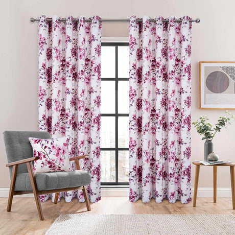 Betty Floral Eyelet Curtains Pink