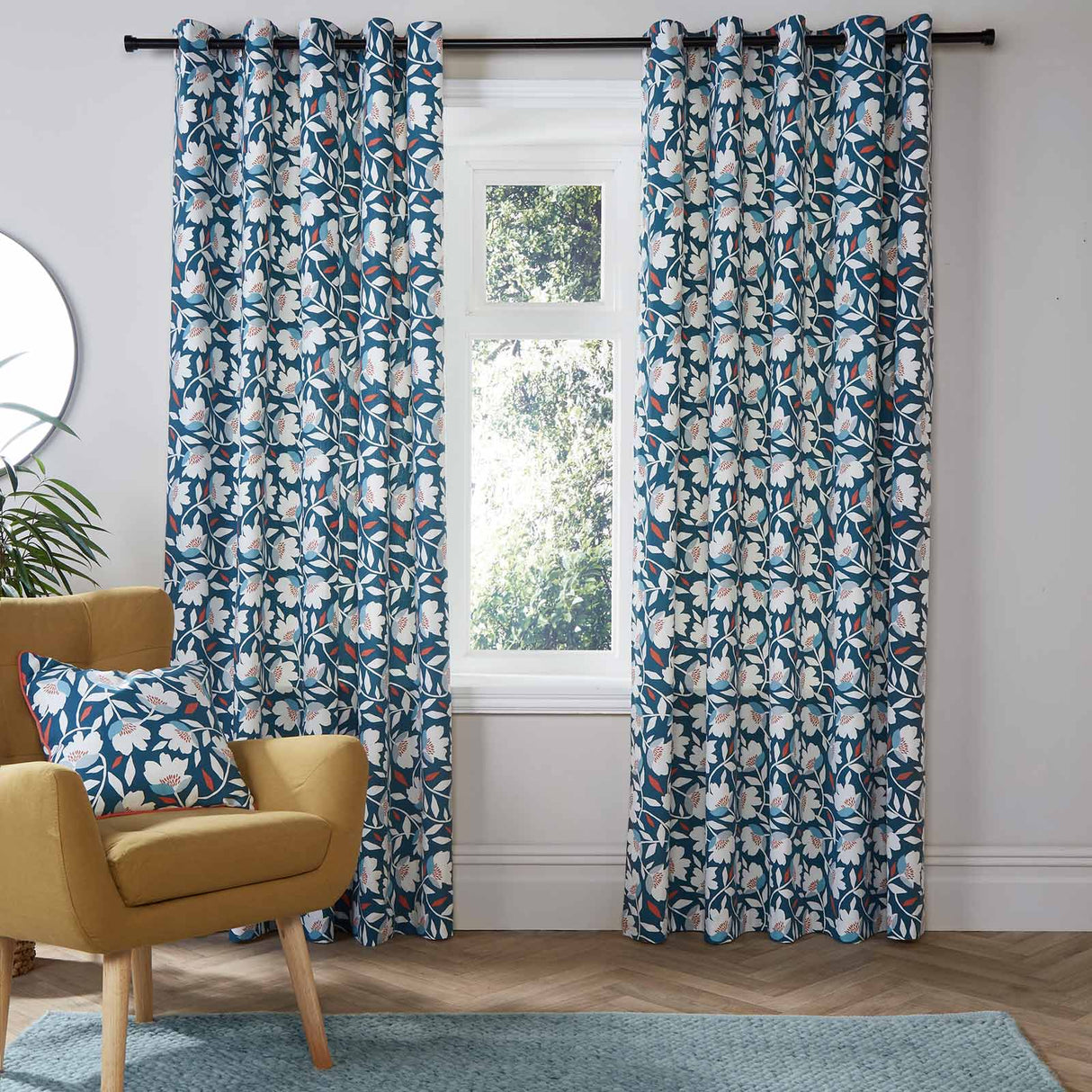 Luna Floral Eyelet Curtains Teal