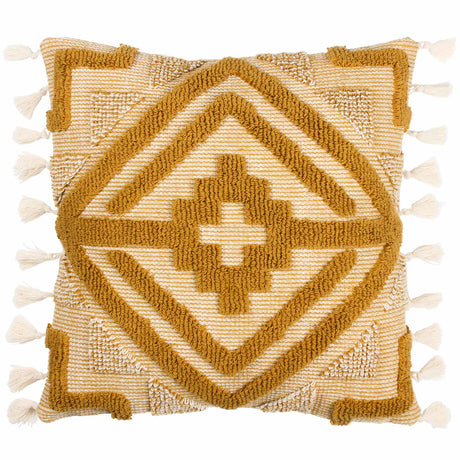 furn. Kalai Tuft Tasselled Cushion Cover Mustard 45cm x 45cm (18"x18")